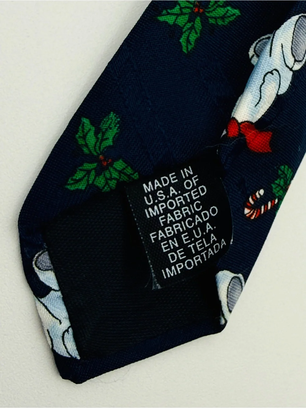 VTG Hallmark Christmas Polar Bear Candy Cane Navy Blue Men's Silk Holiday Tie